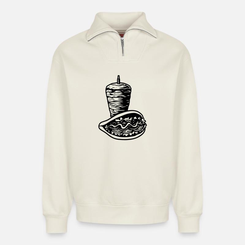 spitwithkebab - Relaxed Unisex Organic Half Zip Sweatshirt – von SPREAD - Naturweiß