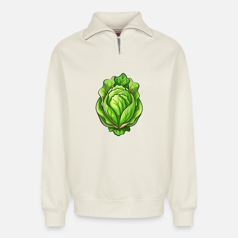 Lettuce Head - Relaxed Unisex Organic Half Zip Sweatshirt – by SPREAD - off white