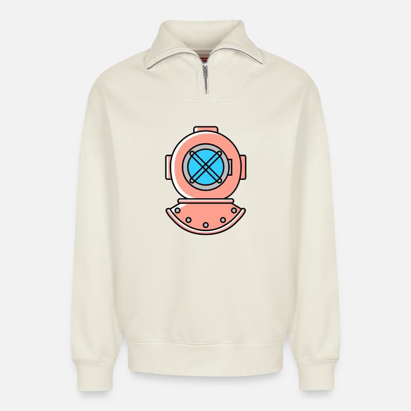 Taucherhelm Tauchen symbol - Relaxed Unisex Organic Half Zip Sweatshirt – von SPREAD - Naturweiß