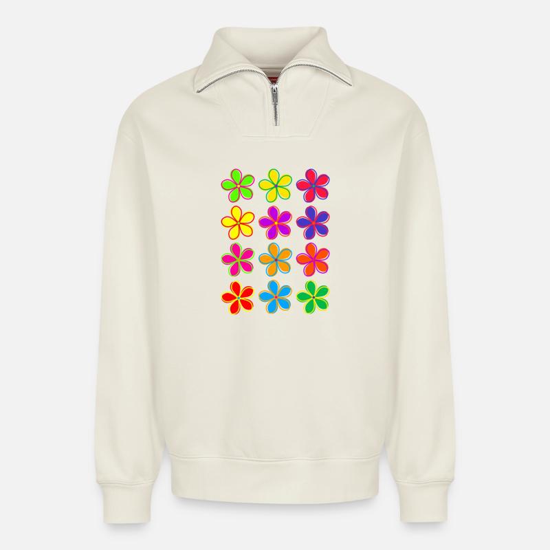 Gänseblümchen-Blumen - Relaxed Unisex Organic Half Zip Sweatshirt – von SPREAD - Naturweiß