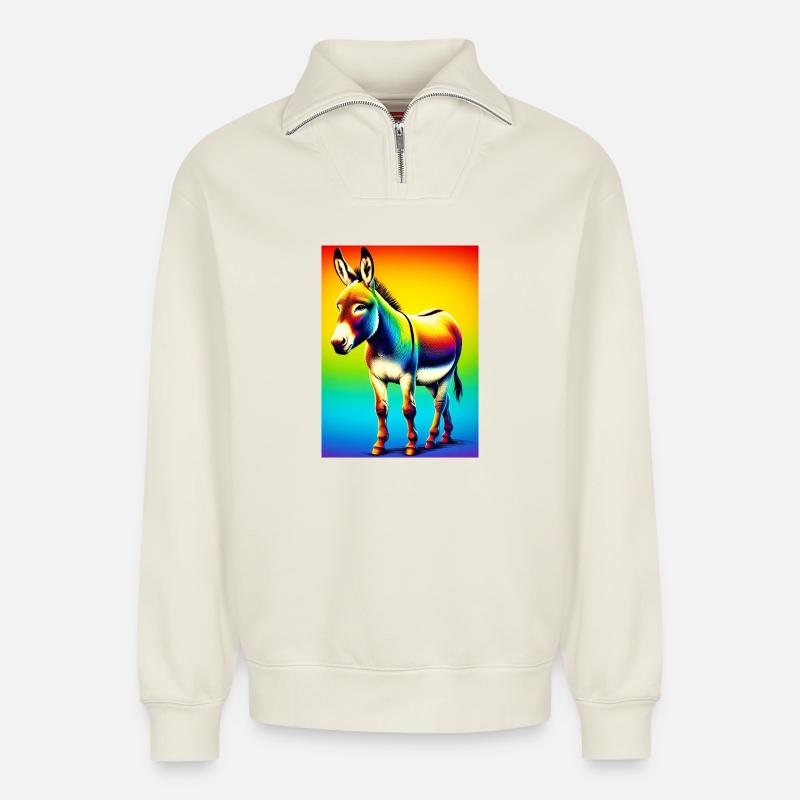 Mule âne - Sweat unisexe décontracté en coton biologique à demi-zip – de SPREAD - blanc cassé