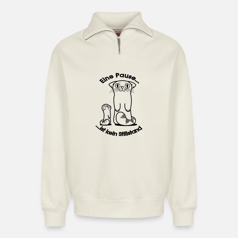 Katzen-Lineart - Relaxed Unisex Organic Half Zip Sweatshirt – von SPREAD - Naturweiß
