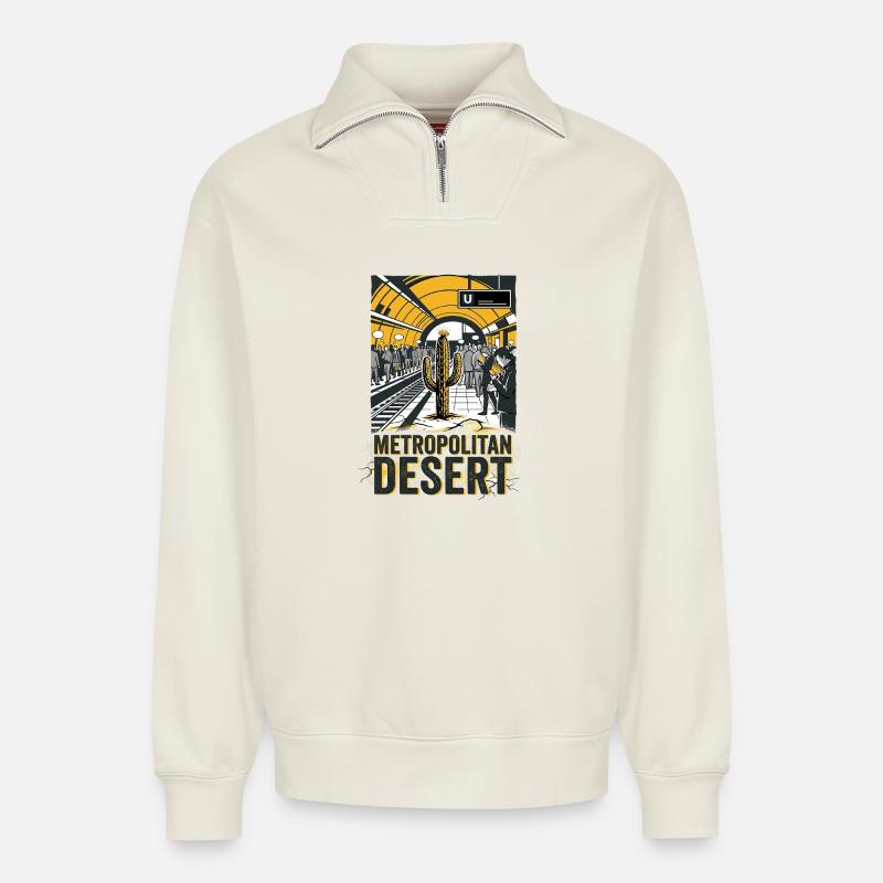 Metropolitan Desert - Relaxed Unisex Organic Half Zip Sweatshirt – by SPREAD - off white