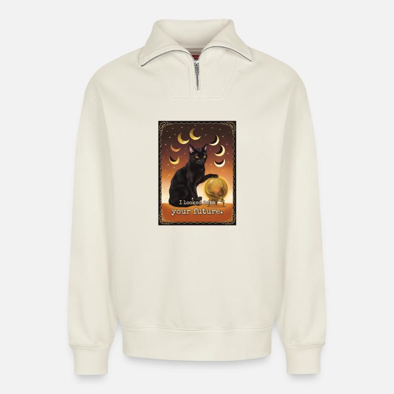 Futur Nope Cat - Sweat unisexe décontracté en coton biologique à demi-zip – de SPREAD - blanc cassé