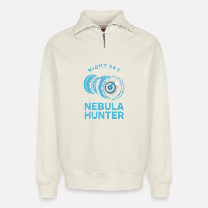 Nebula Hunter Night Sky - Relaxed Unisex Organic Half Zip Sweatshirt – by SPREAD - off white