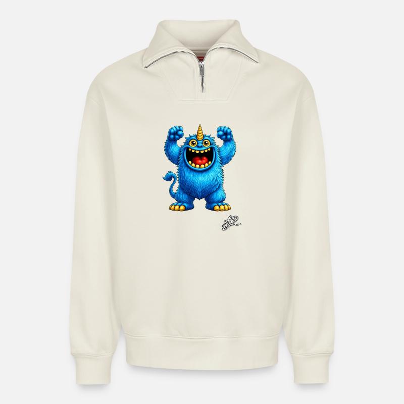 Der Wächter der Blauen Herzen - Relaxed Unisex Organic Half Zip Sweatshirt – von SPREAD - Naturweiß