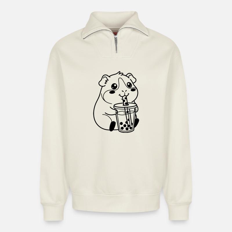 Bubble Tea pour hamster - Sweat unisexe décontracté en coton biologique à demi-zip – de SPREAD - blanc cassé