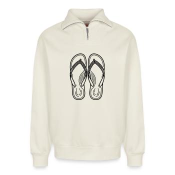 Summer Flip Flops - Relaxed Unisex Organic Half Zip Sweatshirt – by SPREAD - off white - Front