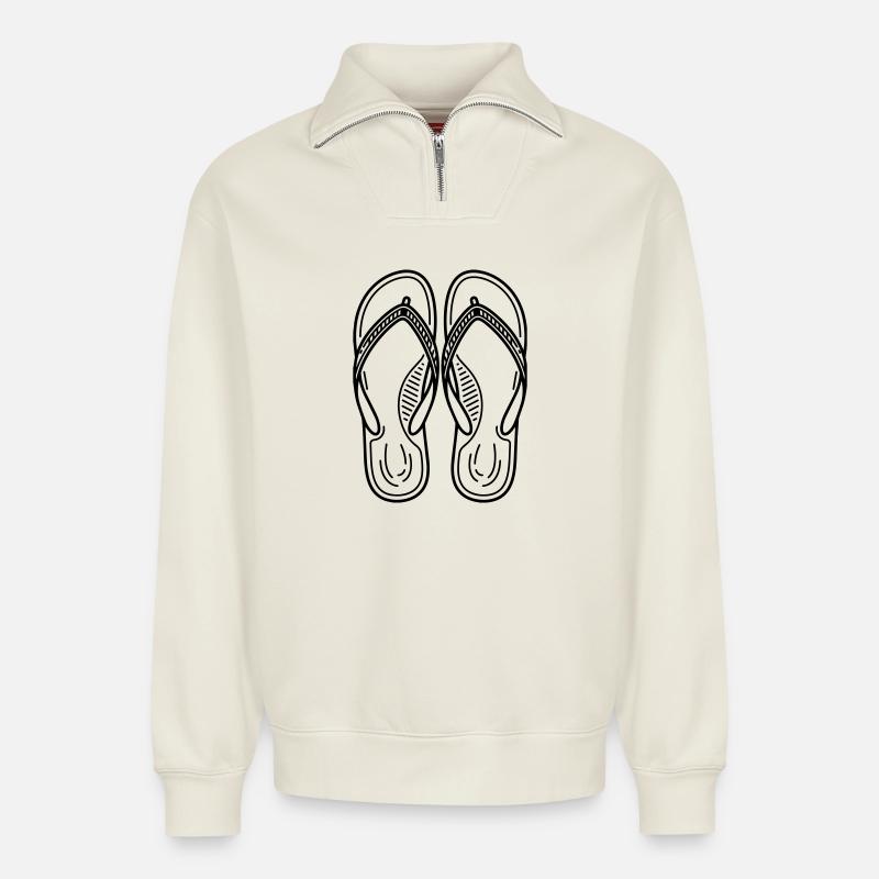 Sommer-Flip-Flops - Relaxed Unisex Organic Half Zip Sweatshirt – von SPREAD - Naturweiß