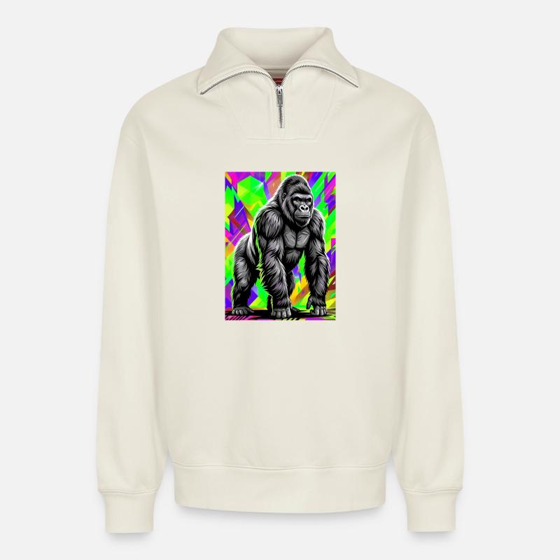 Gorilla - Relaxed Unisex Organic Half Zip Sweatshirt – von SPREAD - Naturweiß