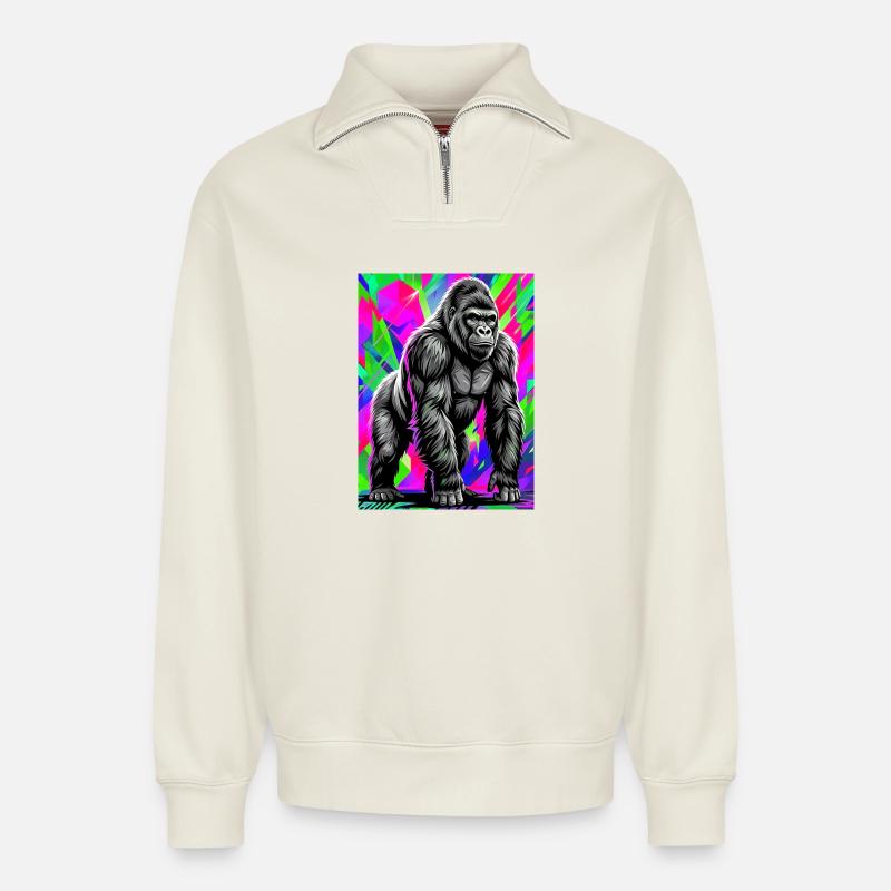 Gorilla - Relaxed Unisex Organic Half Zip Sweatshirt – von SPREAD - Naturweiß