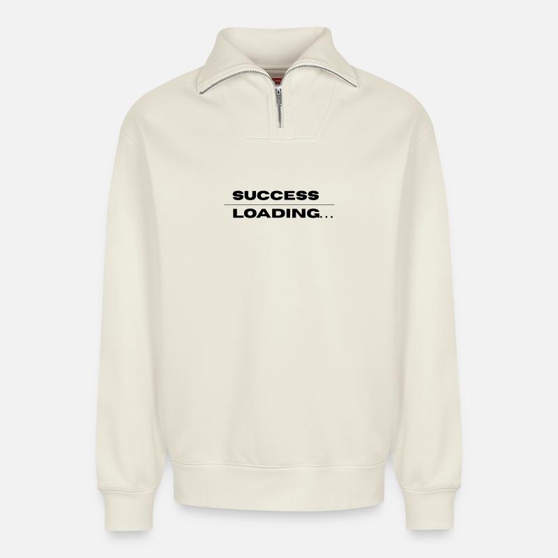 Success Loading – Motivational Quote Design - Relaxed Unisex Organic Half Zip Sweatshirt – von SPREAD - Naturweiß
