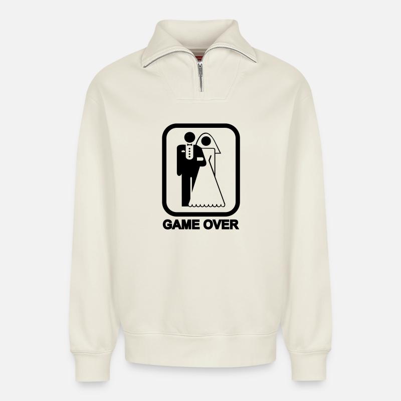 Game Over - Relaxed Unisex Organic Half Zip Sweatshirt – von SPREAD - Naturweiß