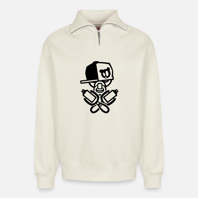 bébé graffiti - Sweat unisexe décontracté en coton biologique à demi-zip – de SPREAD - blanc cassé