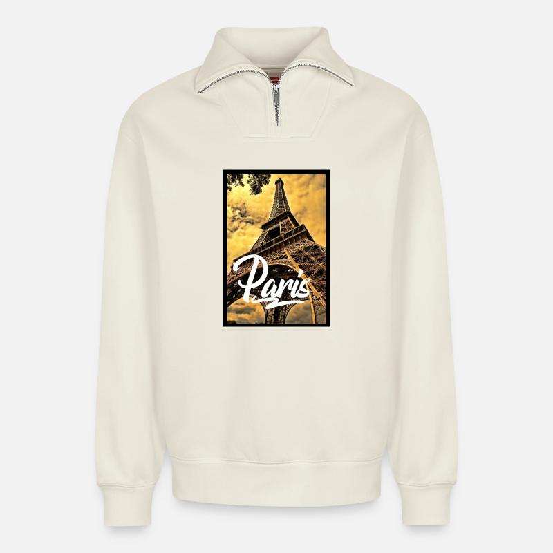 Paris - Relaxed Unisex Organic Half Zip Sweatshirt – by SPREAD - off white