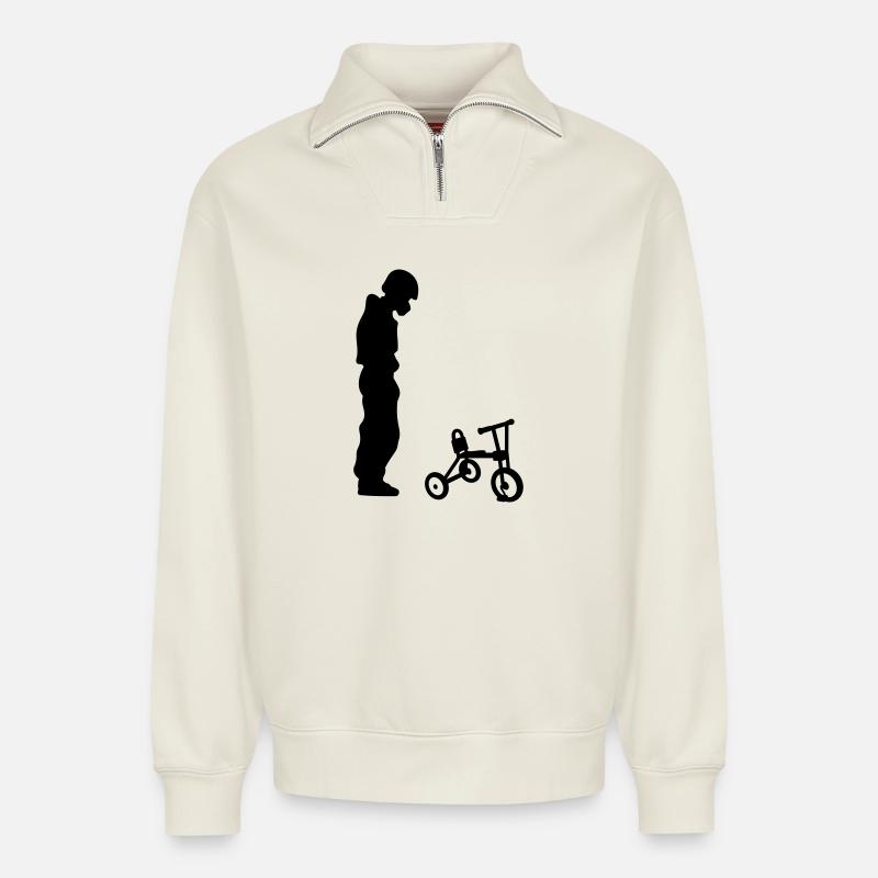 Biker - Relaxed Unisex Organic Half Zip Sweatshirt – von SPREAD - Naturweiß
