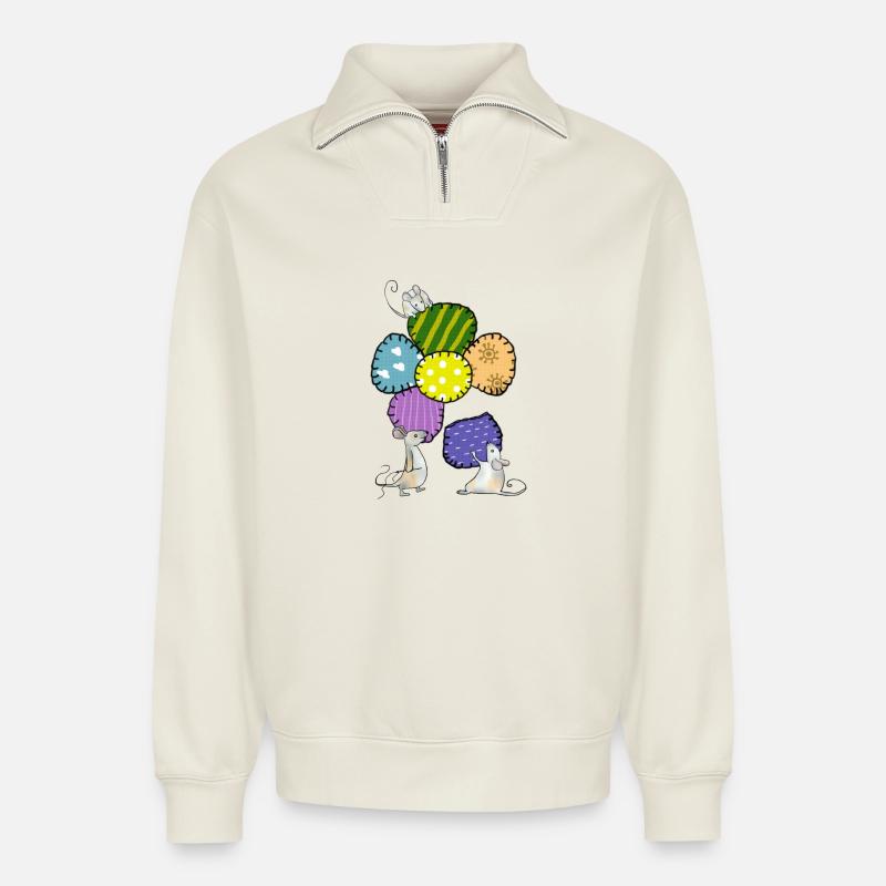Blüte nähen - Relaxed Unisex Organic Half Zip Sweatshirt – von SPREAD - Naturweiß