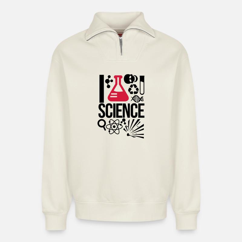 science - Relaxed Unisex Organic Half Zip Sweatshirt – by SPREAD - off white
