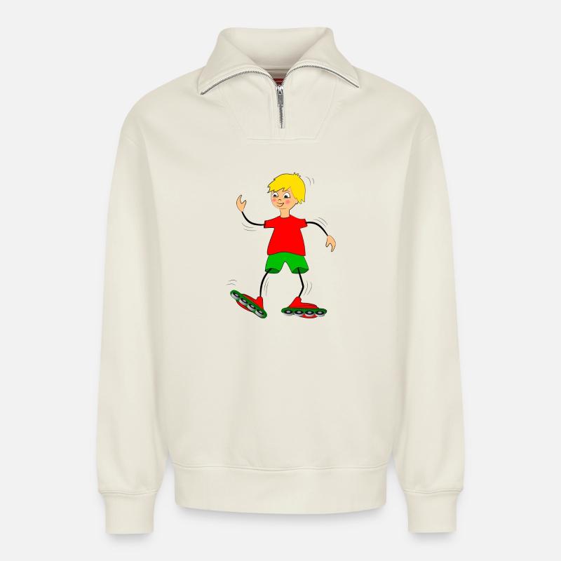 inline skating - Relaxed Unisex Organic Half Zip Sweatshirt – by SPREAD - off white