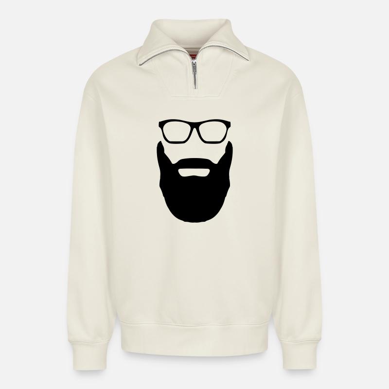 Beard And Glasses - Relaxed Unisex Organic Half Zip Sweatshirt – by SPREAD - off white