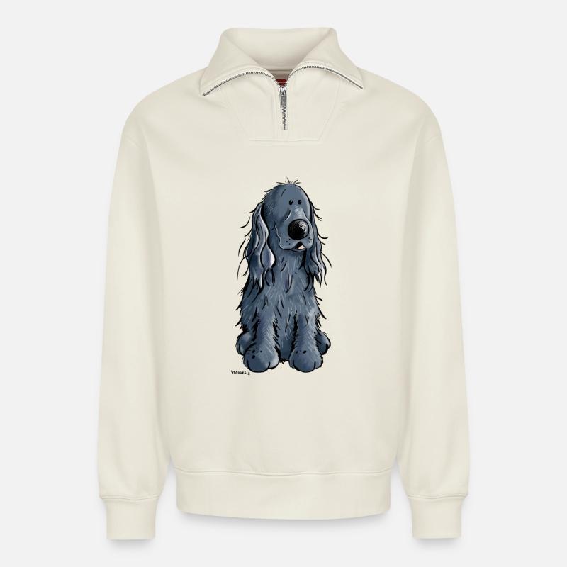 Drôle Cocker Spaniel - Sweat unisexe décontracté en coton biologique à demi-zip – de SPREAD - blanc cassé
