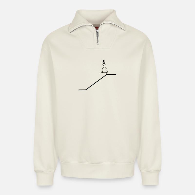 Skateboard Kickflip Junge Cap Cool - Relaxed Unisex Organic Half Zip Sweatshirt – von SPREAD - Naturweiß