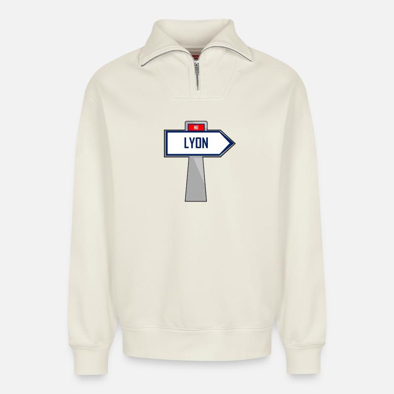 Lyon Direction - Relaxed Unisex Organic Half Zip Sweatshirt – by SPREAD - off white