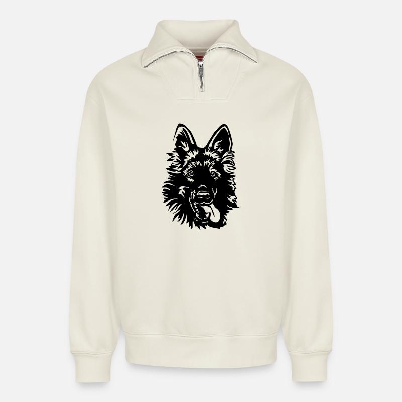 Deutscher Schäferhund Kopf - Relaxed Unisex Organic Half Zip Sweatshirt – von SPREAD - Naturweiß