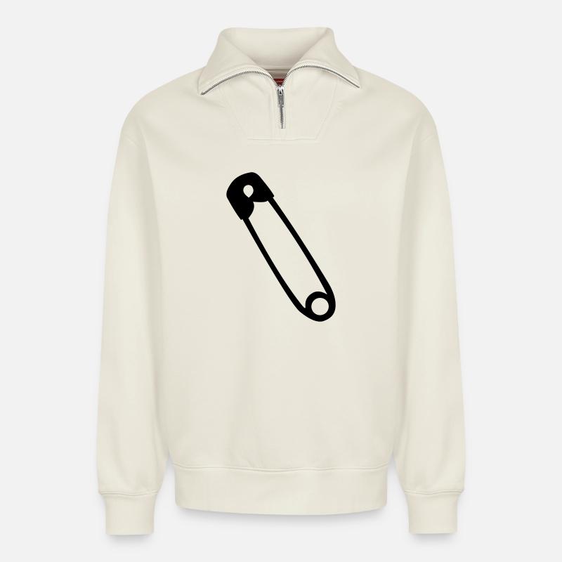 Sicherheitsnadel - Relaxed Unisex Organic Half Zip Sweatshirt – von SPREAD - Naturweiß