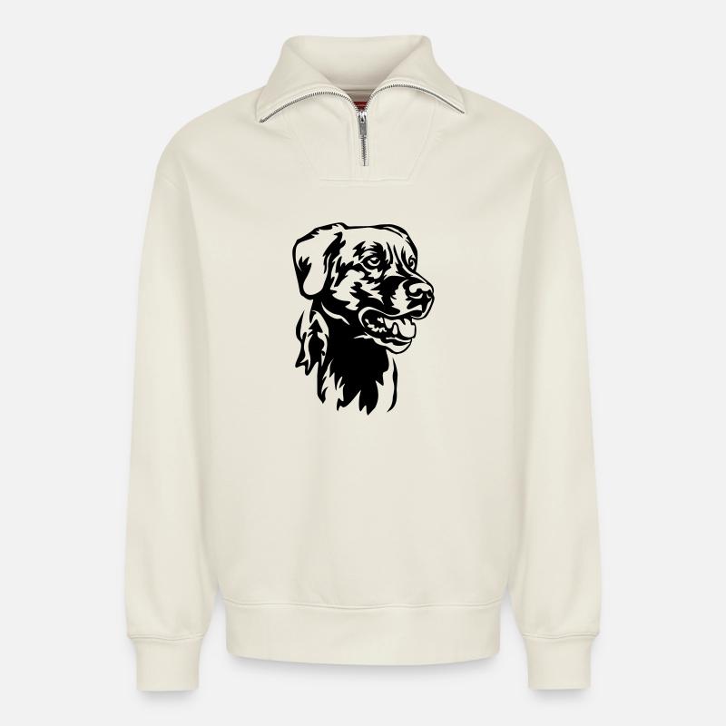 Labrador Head - Relaxed Unisex Organic Half Zip Sweatshirt – by SPREAD - off white