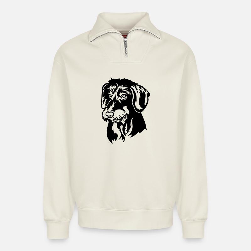 Tête de teckel - Sweat unisexe décontracté en coton biologique à demi-zip – de SPREAD - blanc cassé