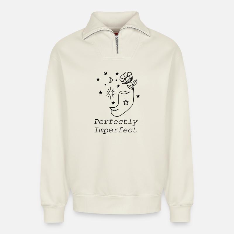 Perfectly imperfect - Relaxed Unisex Organic Half Zip Sweatshirt – von SPREAD - Naturweiß