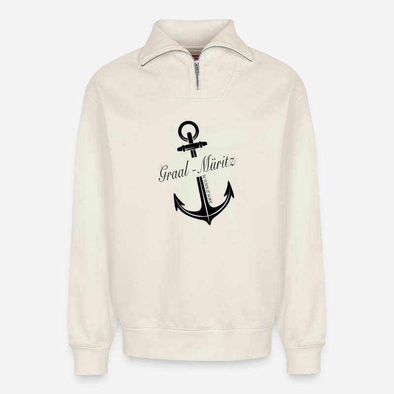 Graal-Müritz - Relaxed Unisex Organic Half Zip Sweatshirt – von SPREAD - Naturweiß