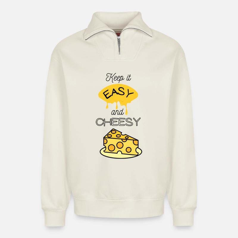 Easy Käse Meme - Relaxed Unisex Organic Half Zip Sweatshirt – von SPREAD - Naturweiß