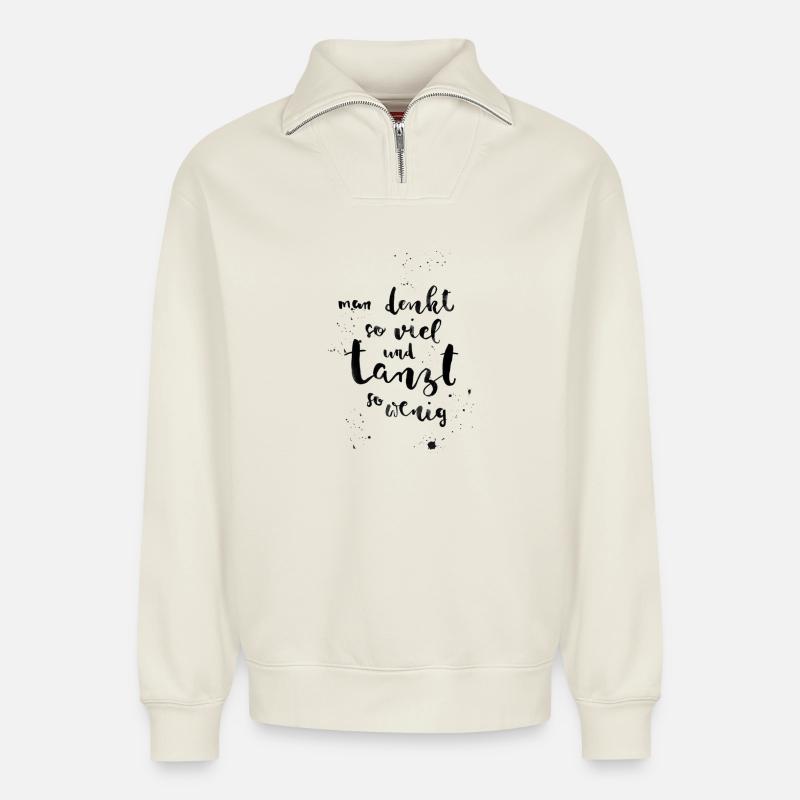 Pensées - Sweat unisexe décontracté en coton biologique à demi-zip – de SPREAD - blanc cassé