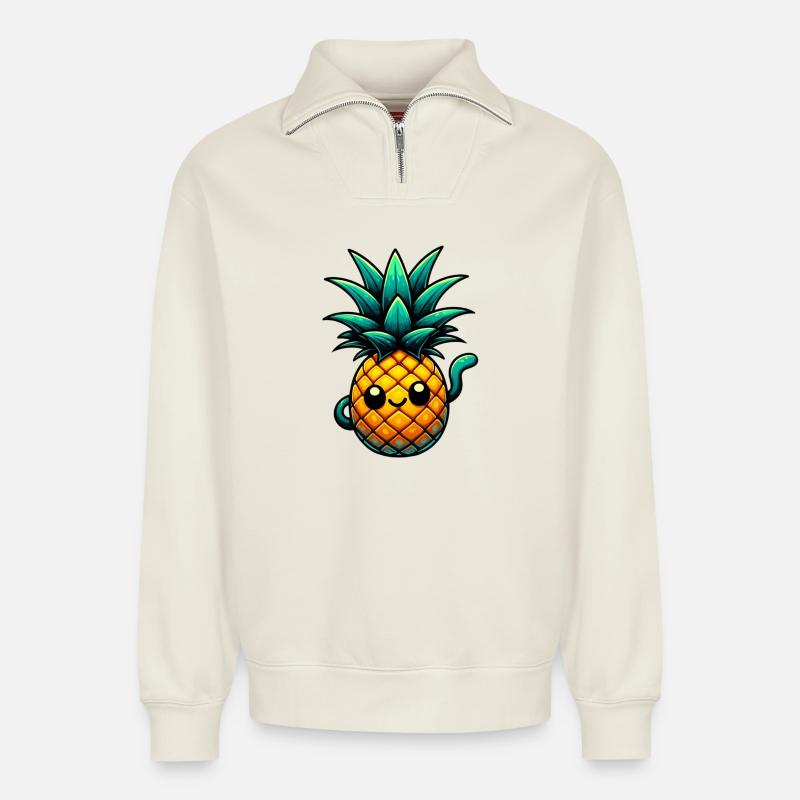 Ananas - Relaxed Unisex Organic Half Zip Sweatshirt – von SPREAD - Naturweiß