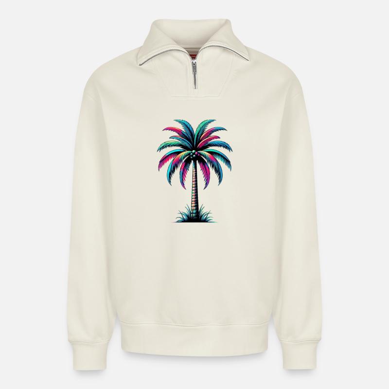 Palme - Relaxed Unisex Organic Half Zip Sweatshirt – von SPREAD - Naturweiß