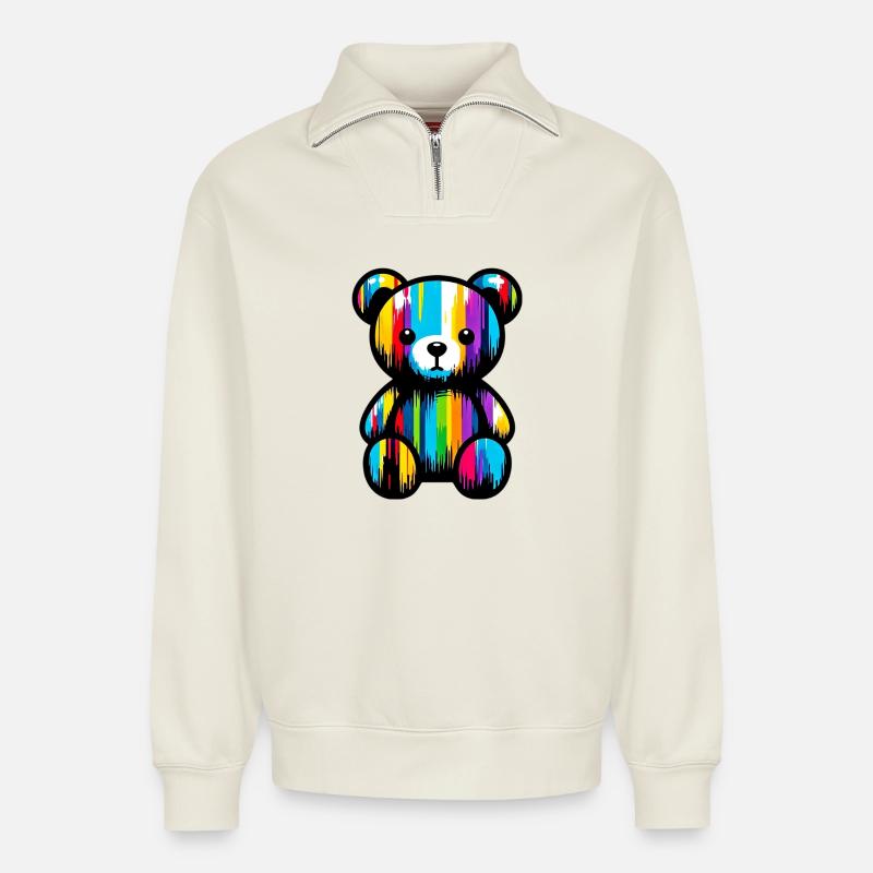 Orso Orsacchiotto Teddybär - Relaxed Unisex Organic Half Zip Sweatshirt – von SPREAD - Naturweiß