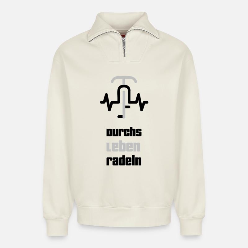 Durchs Leben Radeln - Relaxed Unisex Organic Half Zip Sweatshirt – von SPREAD - Naturweiß