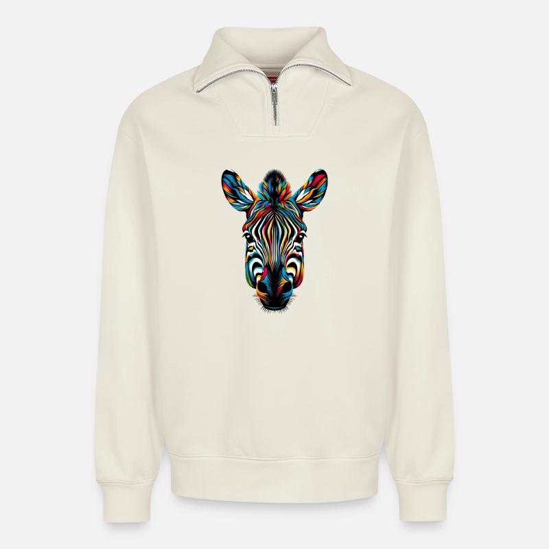Zebra - Relaxed Unisex Organic Half Zip Sweatshirt – von SPREAD - Naturweiß