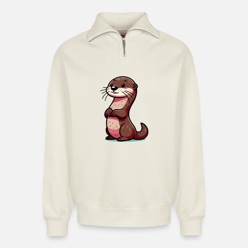 Otter - Relaxed Unisex Organic Half Zip Sweatshirt – von SPREAD - Naturweiß