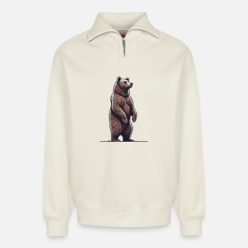 Grizzly - Relaxed Unisex Organic Half Zip Sweatshirt – von SPREAD - Naturweiß