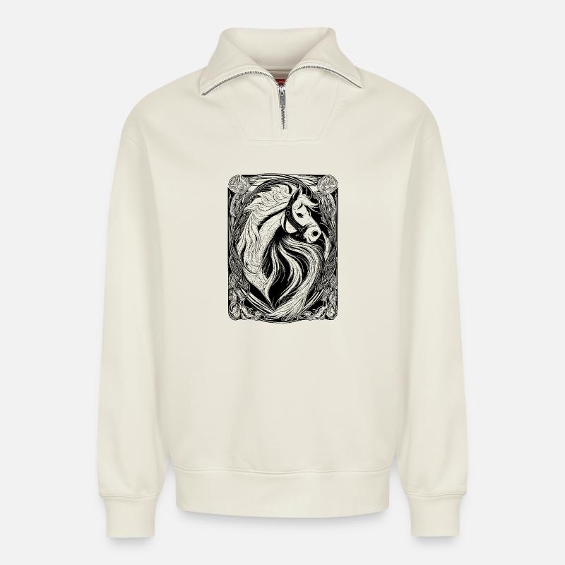 Pferd - Relaxed Unisex Organic Half Zip Sweatshirt – von SPREAD - Naturweiß