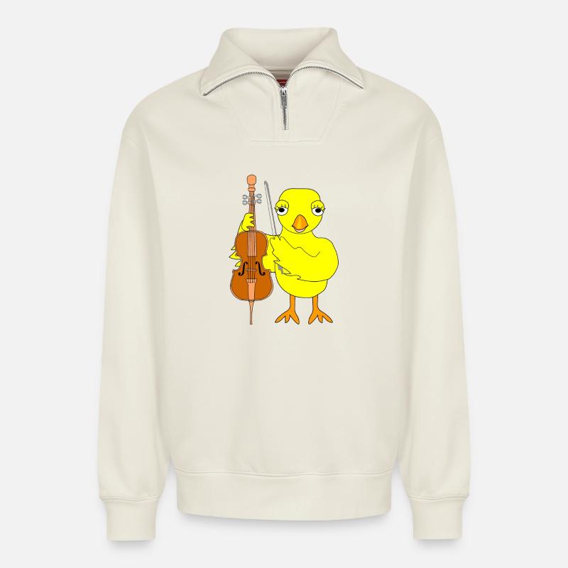 Violoncelle Poussin - Sweat unisexe décontracté en coton biologique à demi-zip – de SPREAD - blanc cassé
