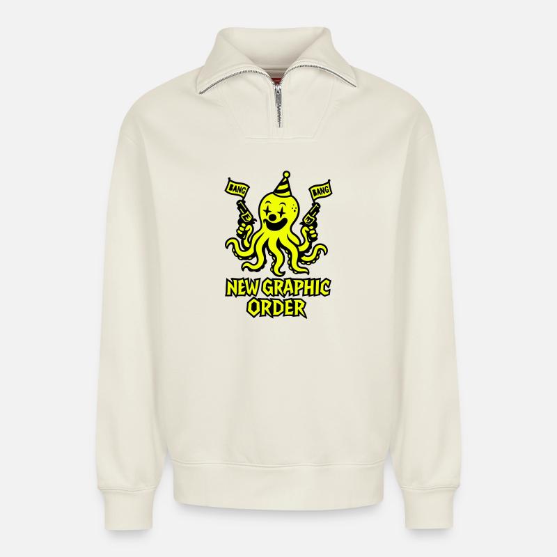 New Graphic Order Krake - Relaxed Unisex Organic Half Zip Sweatshirt – von SPREAD - Naturweiß