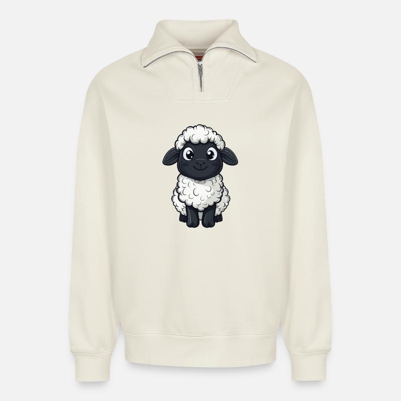 süßes schwarzes Schaaf :) - Relaxed Unisex Organic Half Zip Sweatshirt – von SPREAD - Naturweiß