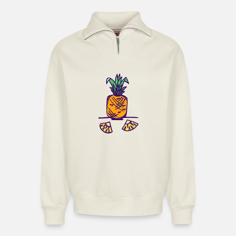 Ananas mit Scheiben - Relaxed Unisex Organic Half Zip Sweatshirt – von SPREAD - Naturweiß