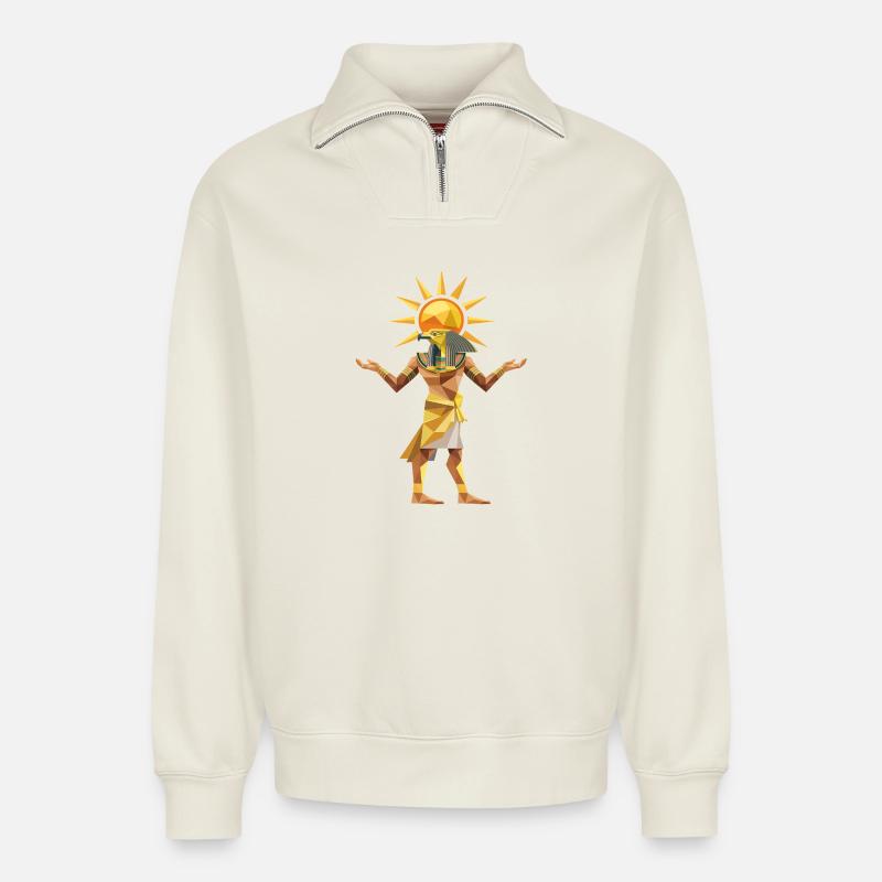 Sungod Ra - Cooles Low-Poly-Logo - Relaxed Unisex Organic Half Zip Sweatshirt – von SPREAD - Naturweiß