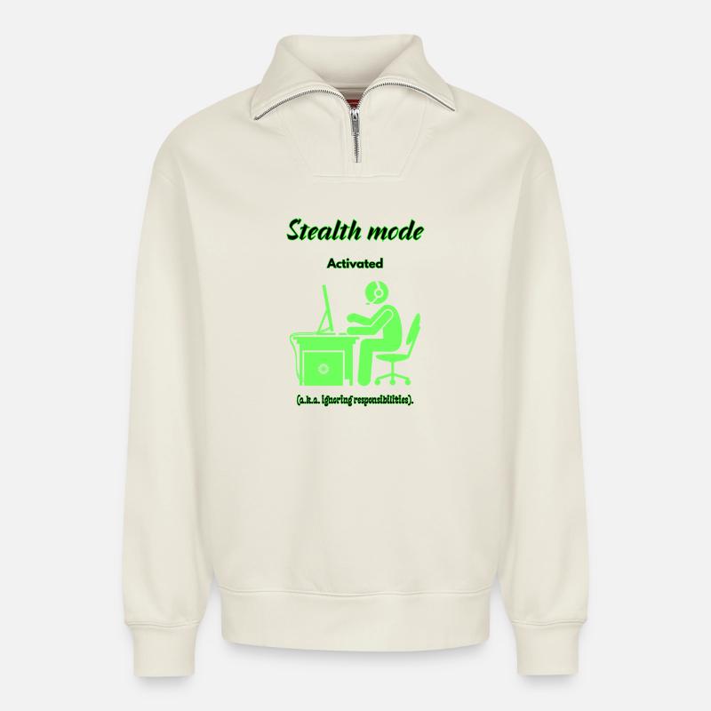 Stealth Mode Active - Relaxed Unisex Organic Half Zip Sweatshirt – by SPREAD - off white