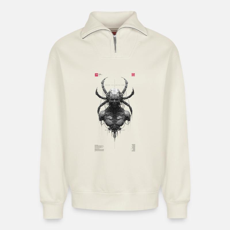 Digital god - Relaxed Unisex Organic Half Zip Sweatshirt – by SPREAD - off white